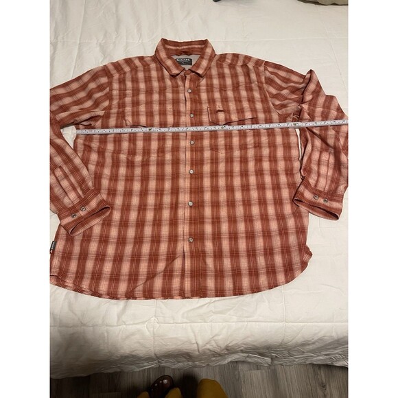 Simms Men’s Longsleeve Snap Button Shirt Outdoor Mesh Fishing Orange Plaid L - Picture 6 of 9